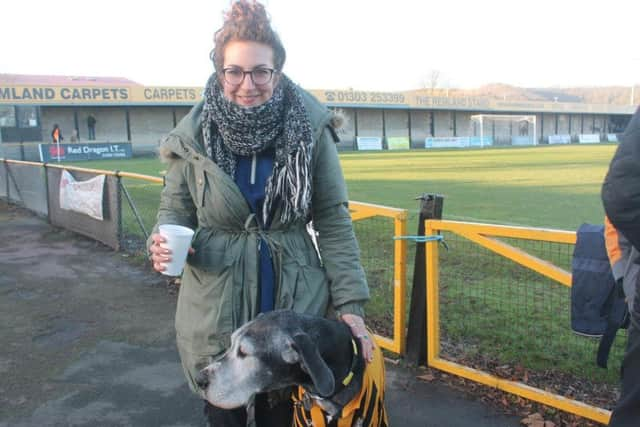 Daughter Becca and Ary the Great Dane (A huge Folkestone fan)