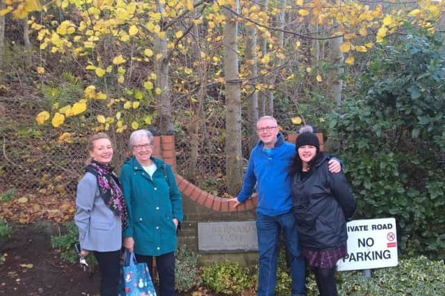 Jacki Parton, Hanover Housing Association manager with resident and councillor Clive Laband with councillor Sandy Ellis. Picture: HHTC