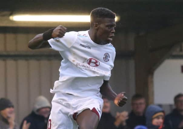 Ansu Janneh's fourth senior goal of the season briefly gave Hastings United a first half lead away to Hythe Town. Picture courtesy Scott White