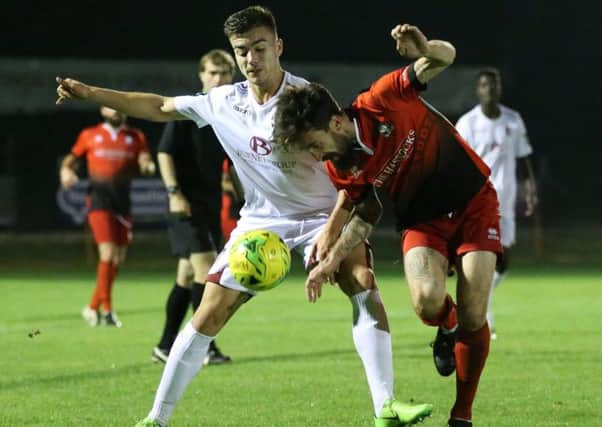 Action from Hastings United's second round victory over Hassocks in the Parafix Sussex Senior Challenge Cup. Picture courtesy Scott White