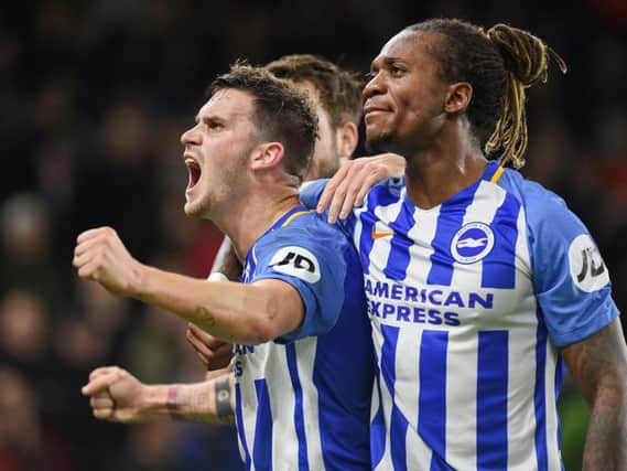 Brighton celebrate a goal against Stoke and Seagulls boss Chris Hughton says morale is still high in his squad. Picture by Phil Westlake (PW Sporting Photography)