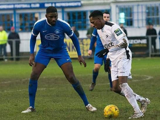 Mussels centre-half Odofin O'Niel was shown a straight red card in Saturday's home defeat to Carshalton Athletic. Picture by David Jeffery