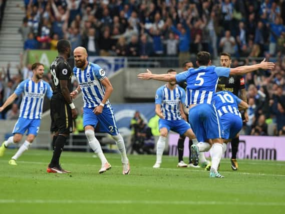 Brighton celebrate the only goal in their home win against Newcastle in September. Picture by Phil Westlake (PW Sporting Photography)