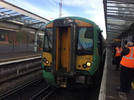 Damage to the front of the train that hit a tree between Barnham and Chichester.