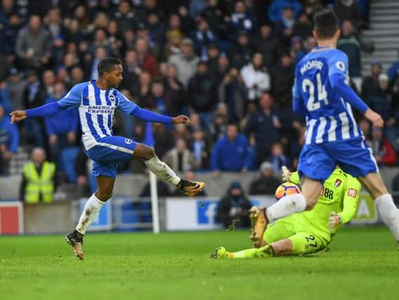 Jose Izquierdo is denied by Asmir Begovic. Picture by Phil Westlake (PW Sporting Photography)