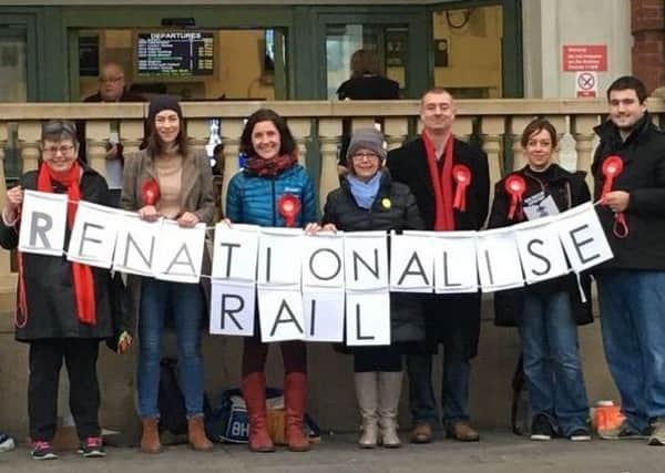 Protestors gathered at Worthing railway station