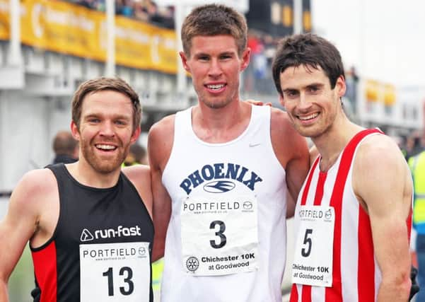 The first three to cross the line in the 10k in 2017 / Picture by Derek Martin