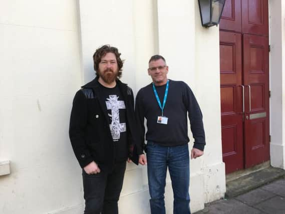 Paul Clark, owner of Trollburger, and Steve Moss, project worker at First Base Day Centre