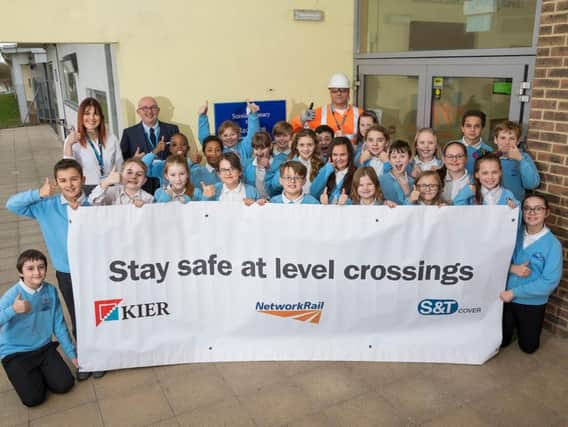 The Kier Group team with pupils at Seaside Primary School