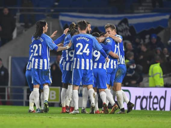 Albion celebrate a goal in the third round win over rivals Crystal Palace earlier this month. Picture by Phil Westlake (PW Sporting Photography)