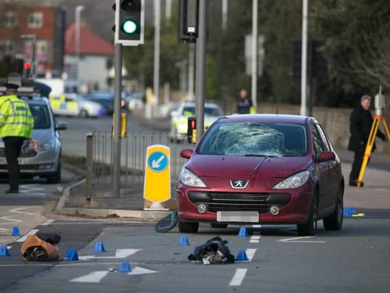 A man in his forties was airlifted to hospital after the collision in Broadwater Road, Worthing. Picture: Eddie Mitchell