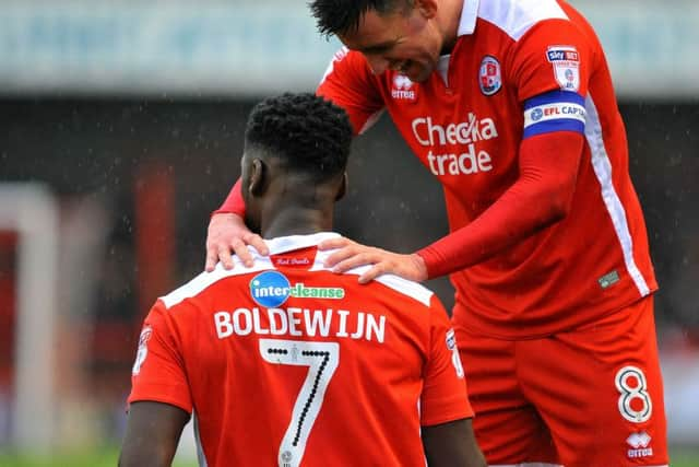 Crawley Town FC v Accrington Stanley. Enzio Boldewijn 1st goal Pic Steve Robards SR1803054 SUS-180127-160427001