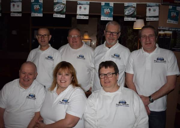 Back row from left: Raymond Speck, Jerry Bradford, Jim Burlong, Paul Browne
 
Front row from left: Colin Holden, Julie Holden, Steve Bird