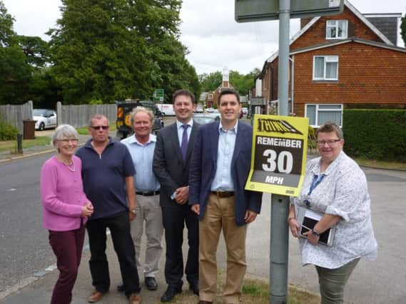 From left to right Cllr Sue Prochak (Rother District Council) Cllr Ian Peacock (Hurst Green Parish Council), Cllr Graham Browne (Rother District Council and Chair or Hurst Green Parish Council), Dan Cavaliere (Balfour Beatty Mott Macdonald) Huw Merriman MP, Felicity Drewett (Highways England) SUS-150608-122236001