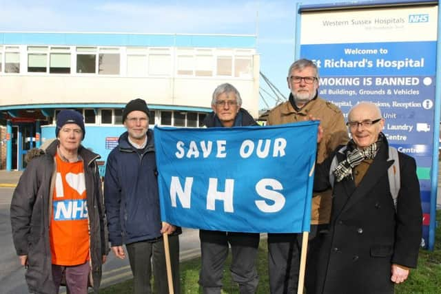 Protesters outside A&E at Chichester on Thursday