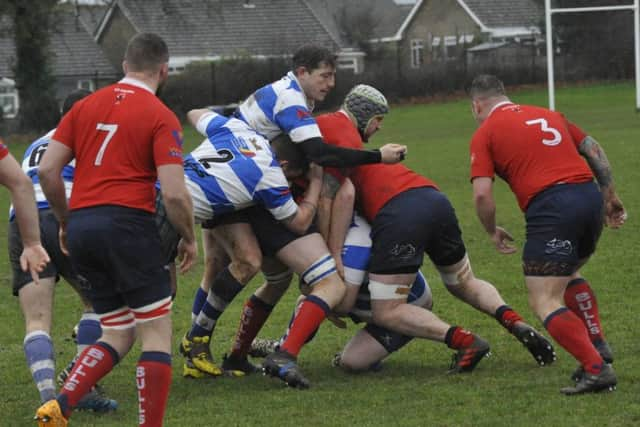 H&B and Aylesford Bulls get to grips with each other during the early stages at Ark William Parker Academy on Saturday.