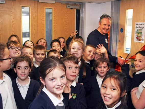 Author Stewart Foster opening the new library at Glebe Primary School in Southwick