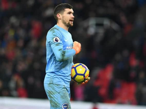 Mathew Ryan salutes the Albion fans after the match. Picture by Phil Westlake (PW Sporting Photography)