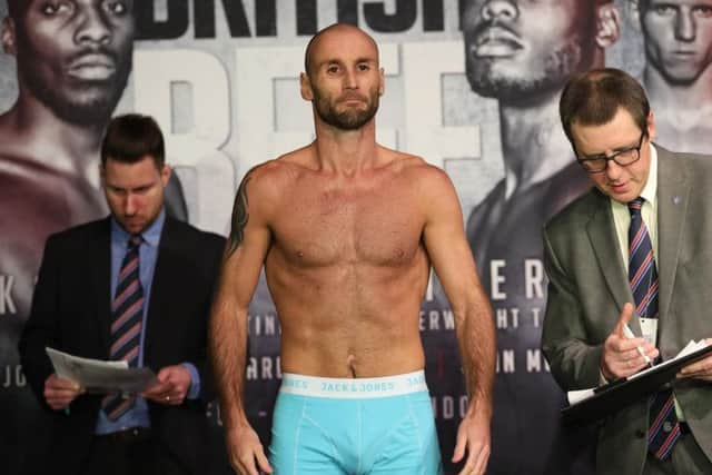 Ben Jones at the weigh-in for his fight against Reece Bellotti at the O2.
Picture by Lawrence Lustig.