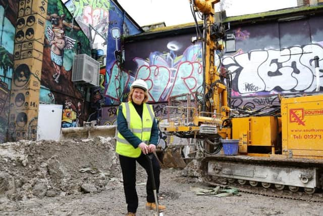 Councillor Anne Meadows, chair of the housing and new homes committee, marks the start of work on new homes in Kensington Street