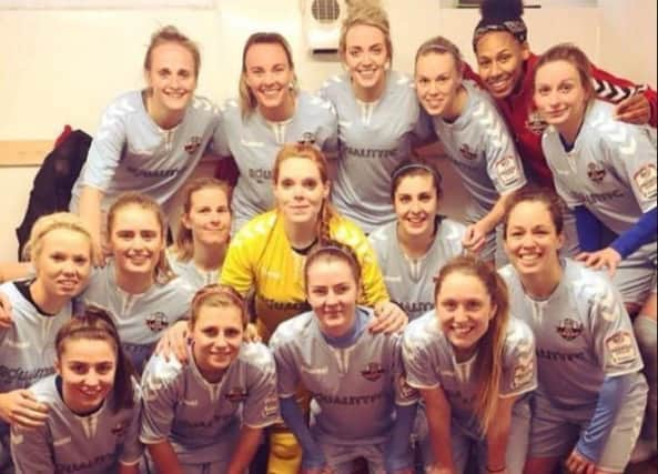 The Lewes FC Women's team after their 3-0 win in the previous round of the FA Cup. Photograph: Debbie Adams