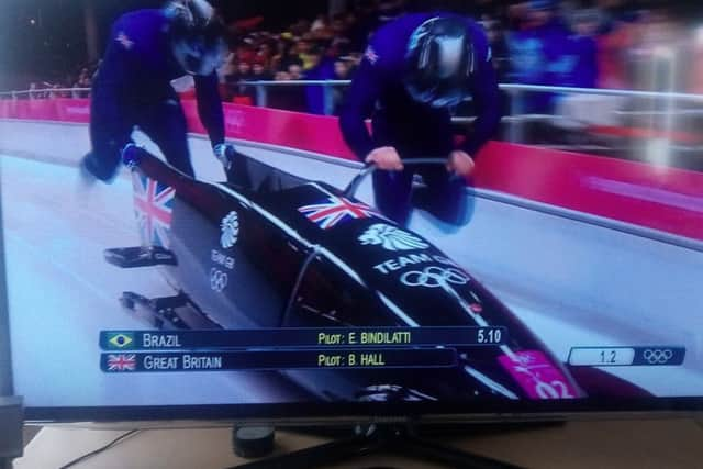 Team GB pilot and former Crawley AC decathlete Brad Hall, right, in action with Joel Fearon compete in heat one of the Two-Man Bobsleigh event held at the Sliding Centre at PyeongChang in South Korea.
Picture by Graham Carter SUS-180218-130601002