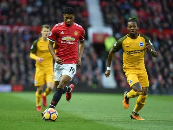 Action from Brighton's Premier League match at Manchester United. Picture by Phil Westlake (PW Sporting Photography)