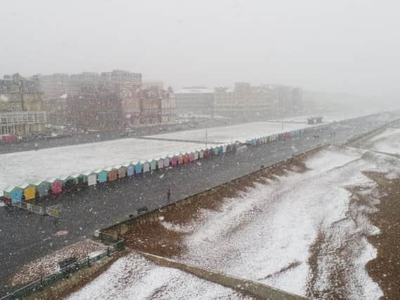 Hove beach huts in the snow (Photograph: Eddie Mitchell)