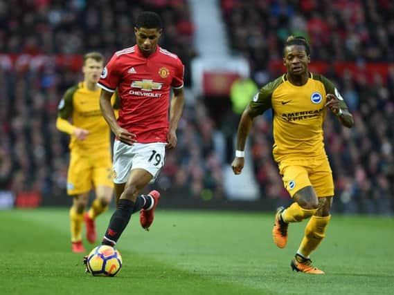 Action from Albion's Premier League match at Manchester United. Picture by Phil Westlake (PW Sporting Photography)