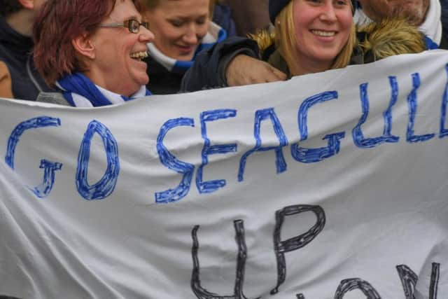 Albion fans pictured at the Amex this afternoon. Picture by Phil Westlake (PW Sporting Photography)