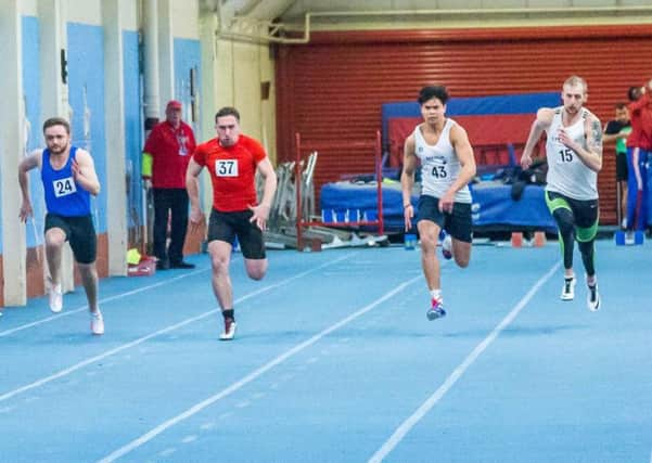 Alex Wadley (second from right) secured victory in the 50m race at the final sprint meeting at Broadbridge Heath Leisure Centre