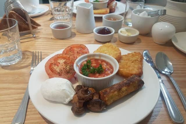 The vegetarian breakfast was a treat