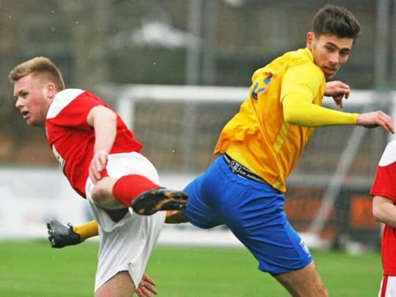 Liam Benson netted a penalty as Lancing scored a first win in 2018 on Saturday. Picture by Derek Martin