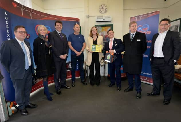 The defibrillator was unveiled at Rye Station on Friday, March 16