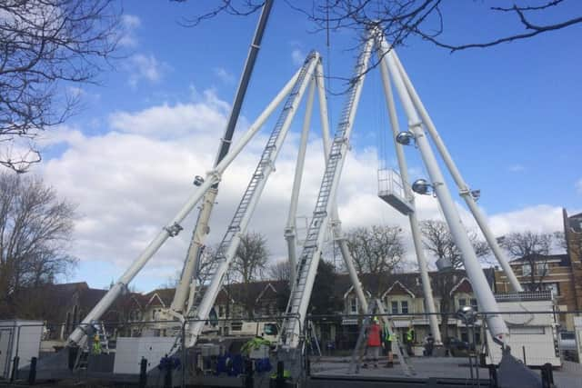 The wheel being set up in Steyne Gardens