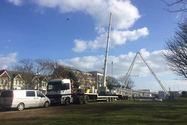 The wheel being set up in Steyne Gardens