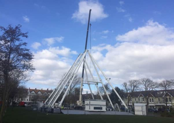 The wheel being set up in Steyne Gardens