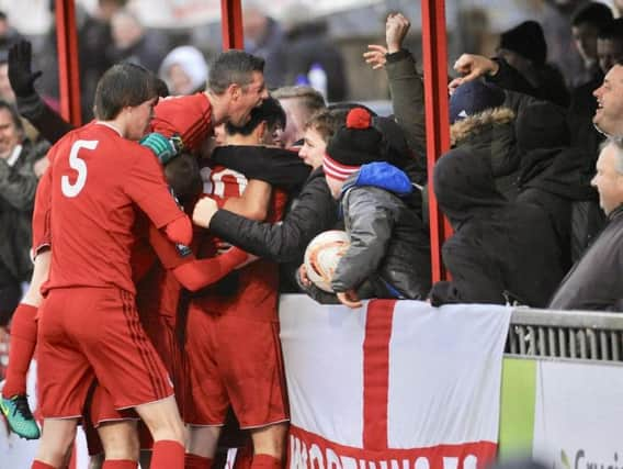 Worthing celebrate a goal earlier this season. Picture by Stephen Goodger