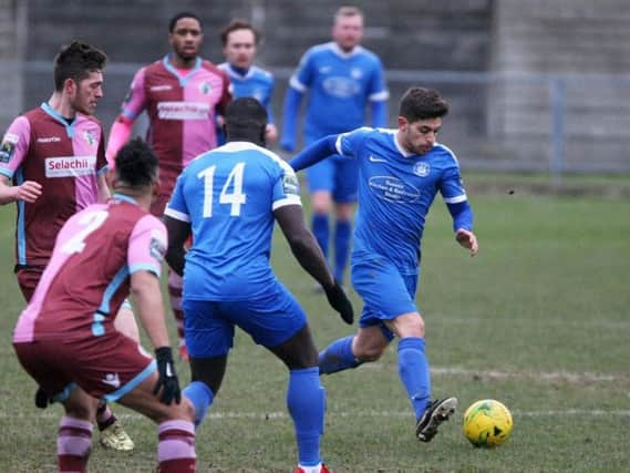 Shoreham's heavy defeat at Faversham Town last night pushed them closer to Bostik League South relegation. Picture by Derek Martin