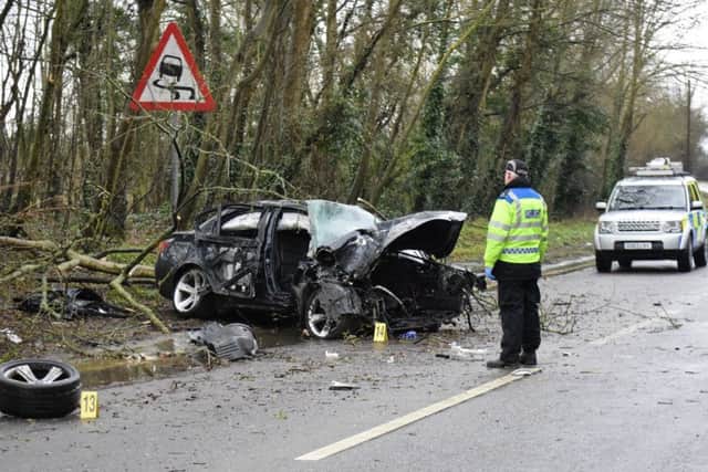 Police at the scene of the accident yesterday (March 30). Picture: Dan Jessup