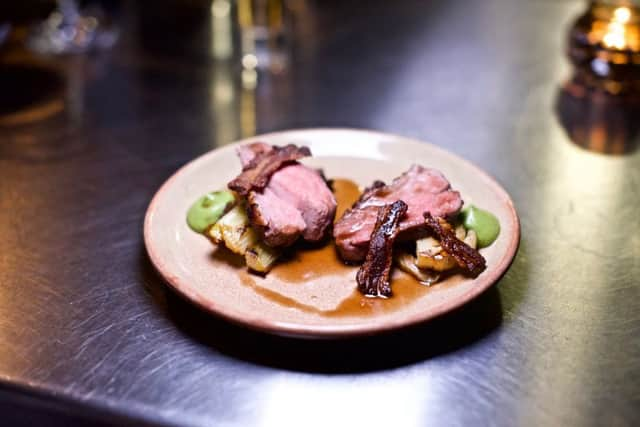 Lamb rump, bacon, plum sake chutney, chard and fennel. Photo by Eshe Brown