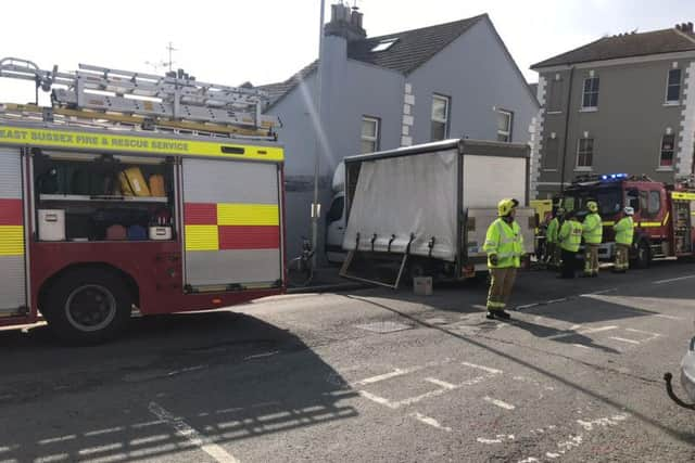 A van struck a house in Brighton this afternoon (Photograph: MITCHELL/BRADBROOK)