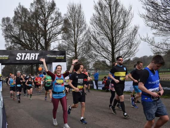 Runners at the start line of the Brighton Marathon