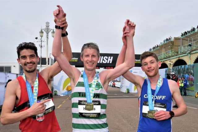 Men's winners (l-r) Kevin Rojas, Stuart Hawkes and Dan Nash  (Photograph: Eddie Bishop)