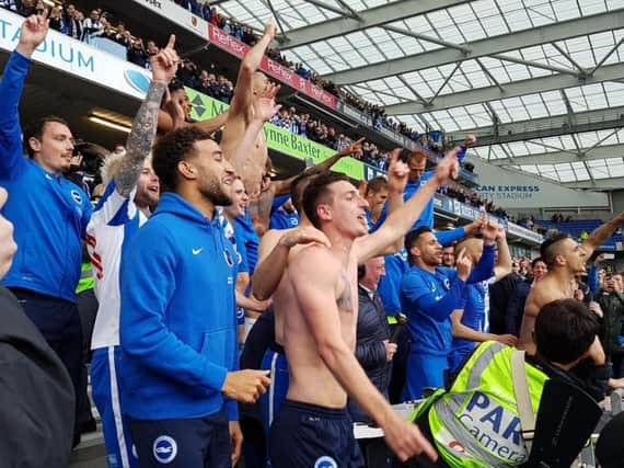 Albion celebrate promotion to the Premier League last year.