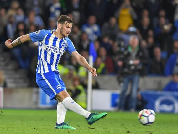 Pascal Gross scores from the spot. Picture by Phil Westlake (PW Sporting Photography)