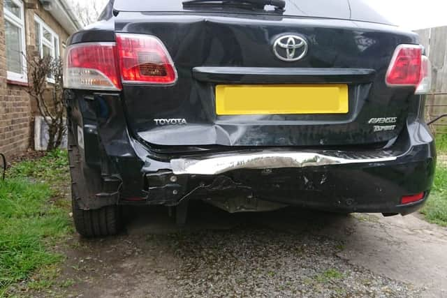 Damage to car following crash