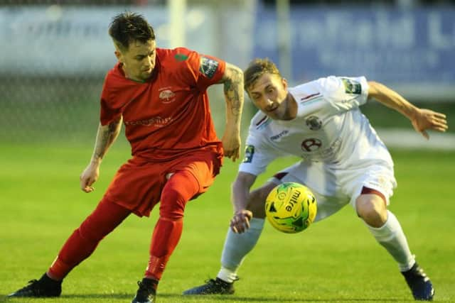 Hastings United full-back Sam Beale in action against South Park on Tuesday night. Picture courtesy Scott White