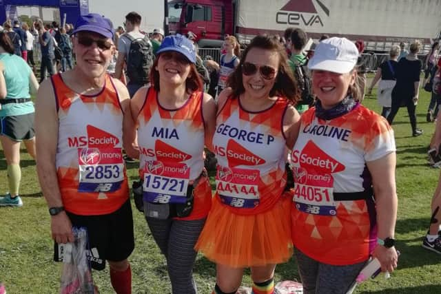 Mia Gordon, Georgina Pottinger and John Wright, from Worthing, and Caroline Hunt, from Shoreham, completed the London Marathon for MileS for MS and raised Â£4,555