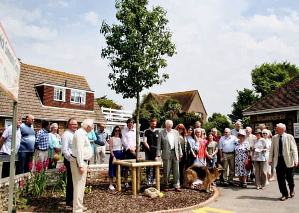 The gathering by the Chanticleer ornamental pear, in memory of Betty Dawes